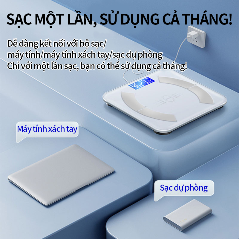 Cân Điện Tử Thông Minh Cân Sức Khỏe, Phân Tích Cơ Thể Kết Nối Bluetooth, Đo Mỡ, Mỡ, Nước, Cơ