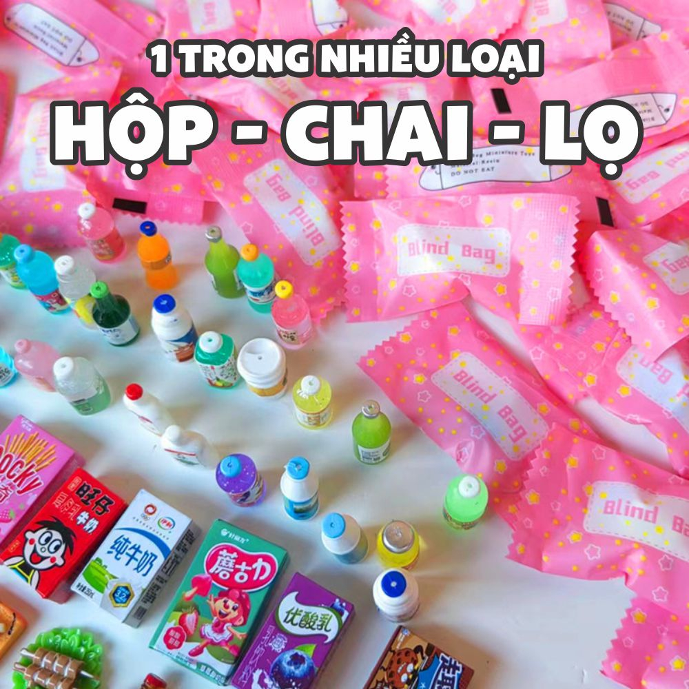 Túi mù blind bag mô hình mini trang trí, ngẫu nhiên nhận được đồ mini đồ ăn chai nước , test nhân phẩm may mắn