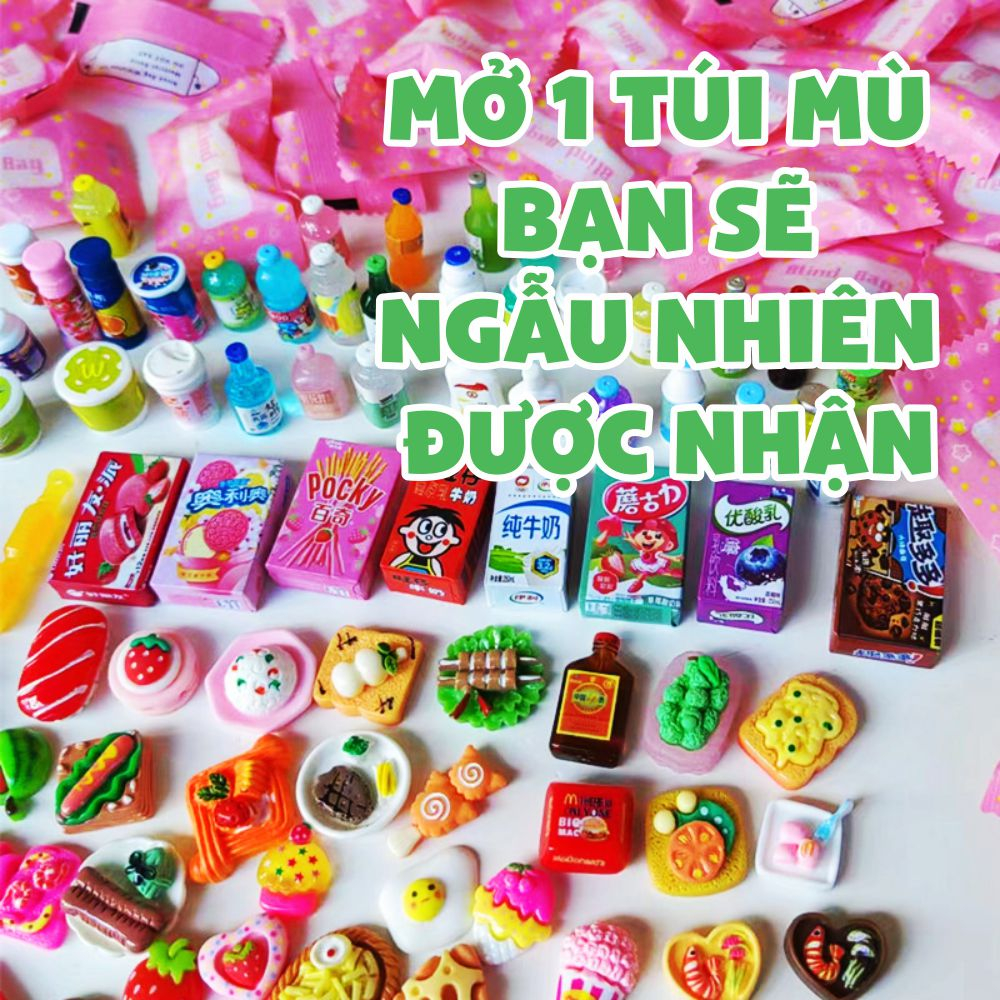Túi mù blind bag mô hình mini trang trí, ngẫu nhiên nhận được đồ mini đồ ăn chai nước , test nhân phẩm may mắn