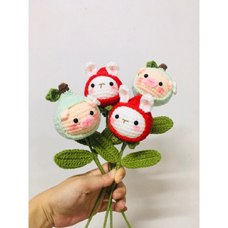 Cành hoa thỏ dâu, heo lê bằng len handmade
