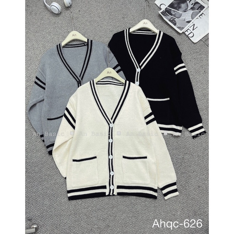 Áo Khoác Len Tay Dài Dáng Rộng, Áo Cardigan Phối 2 Sọc Viền Cổ Basic Dễ Phối Đồ Thời Trang Dành Cho Nàng Phù Hợp Mọi Lứa | BigBuy360 - bigbuy360.vn