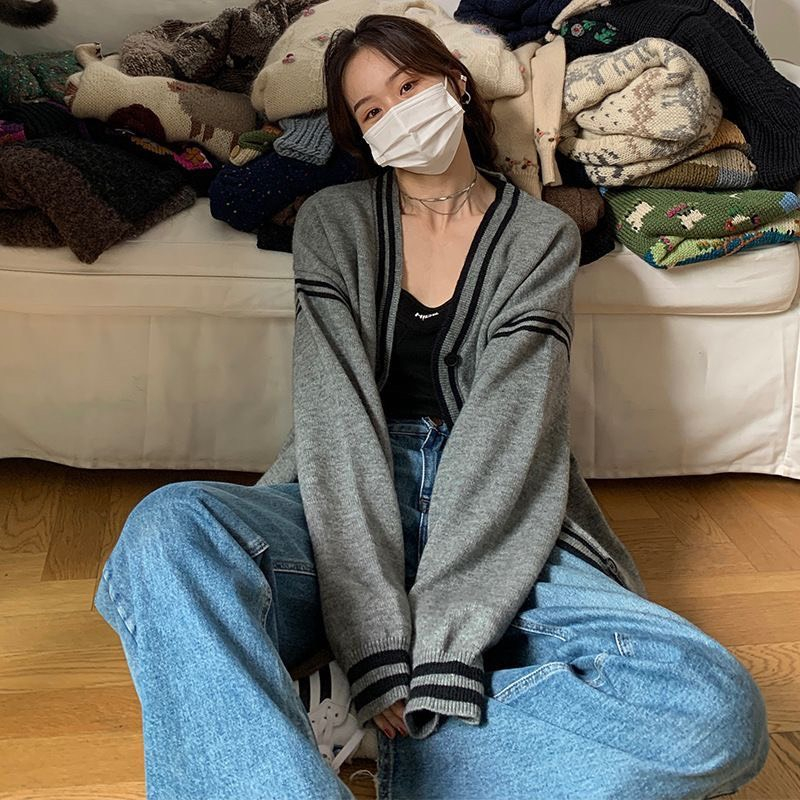 Áo Khoác Len Tay Dài Dáng Rộng, Áo Cardigan Phối 2 Sọc Viền Cổ Basic Dễ Phối Đồ Thời Trang Dành Cho Nàng Phù Hợp Mọi Lứa | BigBuy360 - bigbuy360.vn