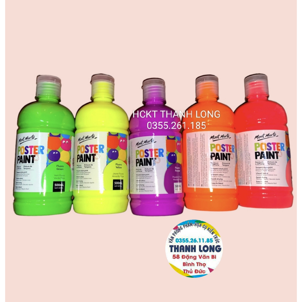 HCKT  - Màu Poster Paint loại Nhũ / Dạ Quang MONT MARTE chai 500ml full màu
