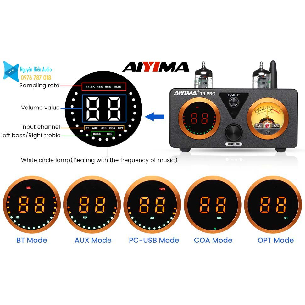 Amply kèm giải mã pre đèn AIYIMA T9pro 100Wx2 bản nâng cấp xuất sắc, hàng chính hãng AIYIMA