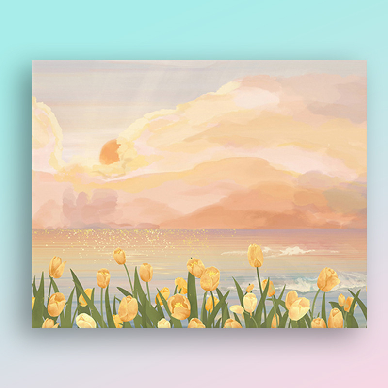 Tranh tô màu theo số kích thước 30x40cm đã căng khung hoa Tulip