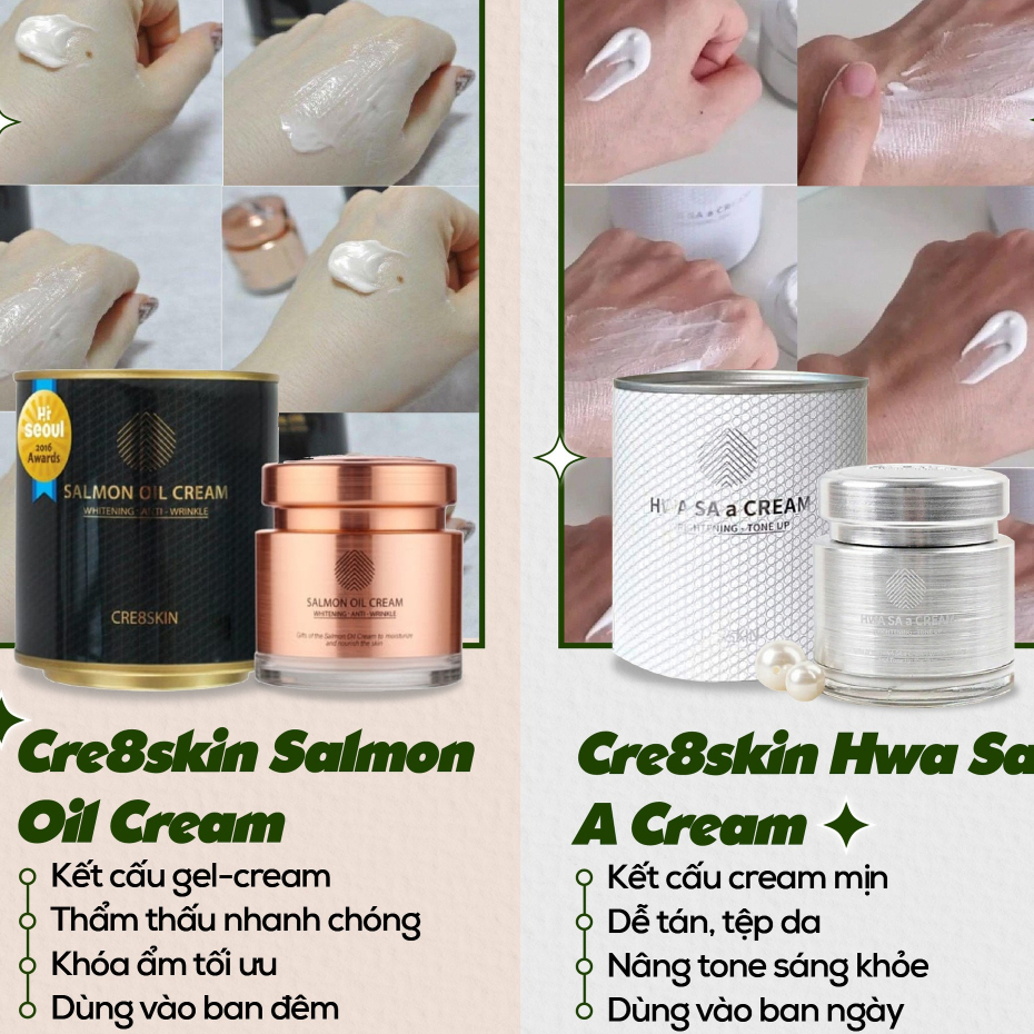 Kem Dưỡng Trắng Da Chiết Xuất Dầu Cá Hồi Cre8skin Hwa Sa A Cream  ​