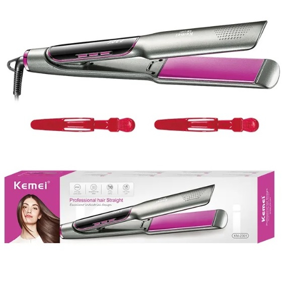 Máy Uốn Ép Tóc Bảng Lớn Đa Năng 3 in 1 - Kết Hợp Duỗi, Uốn, Tạo Kiểu Tóc Thông Minh Kemei Km 2301