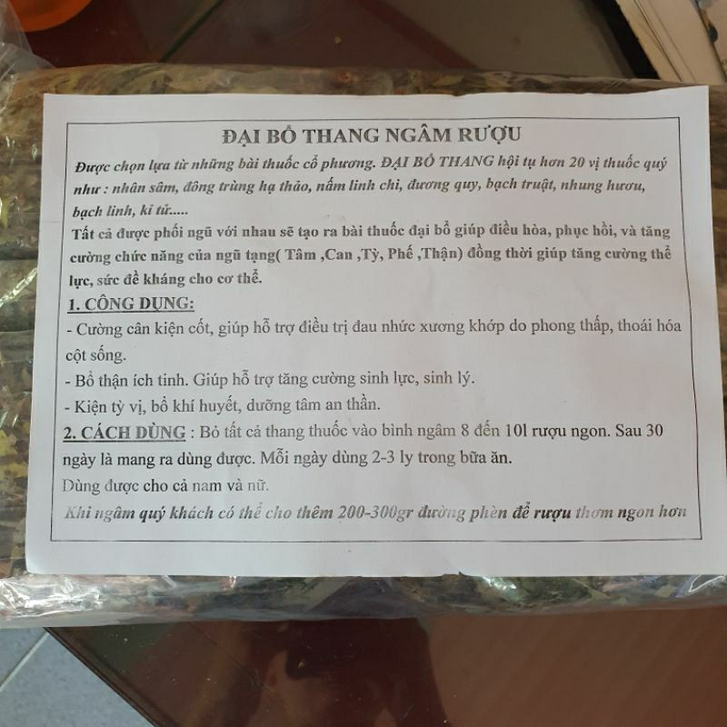 1 thang thuoc ngâm rịu  ĐẠI BỔ loại nhiều vị, cắt theo yêu cầu của khách