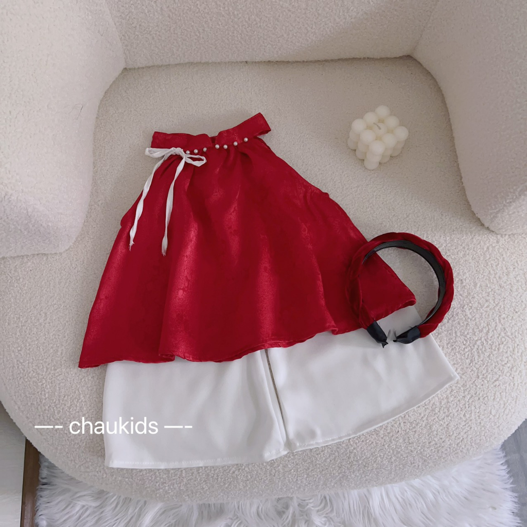 SET YẾM GẤM  KÈM BỜM QUẦN ỐNG RỘNG KÈM BỜM CHO BÉ 8-28