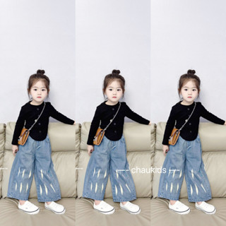  SET BỘ ÁO THUN DÀI TAY KÈM QUẦN JEAN DÀI ỐNG SUÔNG CHO BÉ GÁI 10-30KG BOVS  