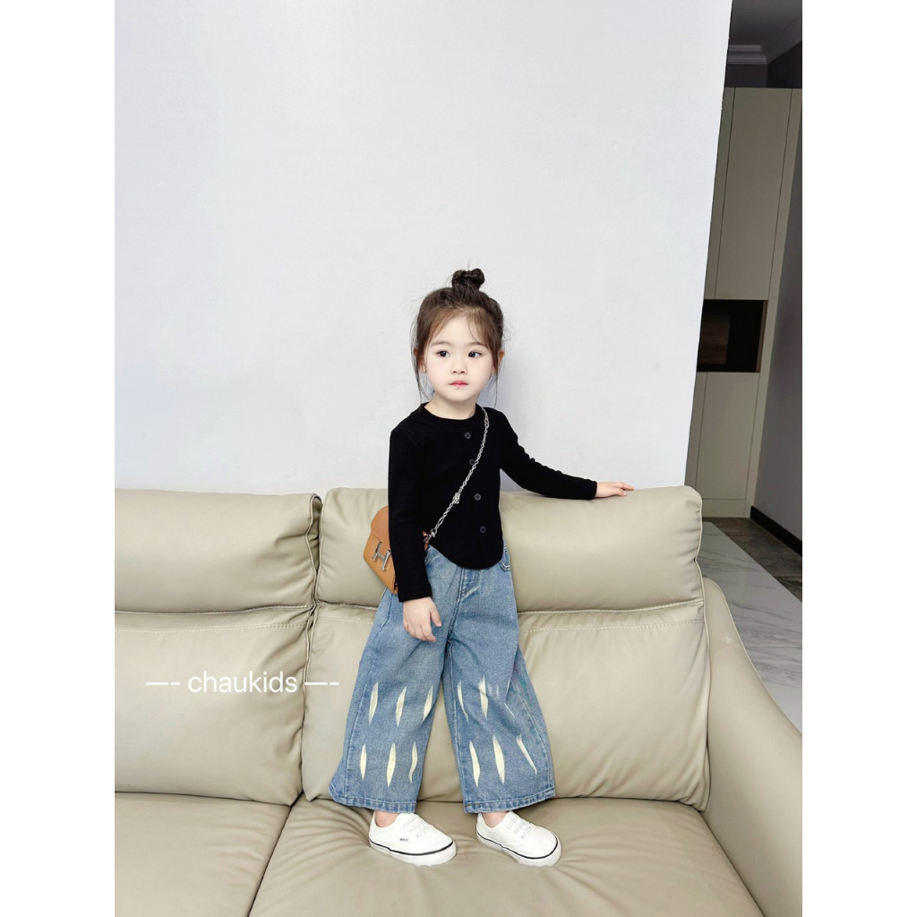 SET BỘ ÁO THUN DÀI TAY KÈM QUẦN JEAN DÀI ỐNG SUÔNG CHO BÉ GÁI 10-30KG