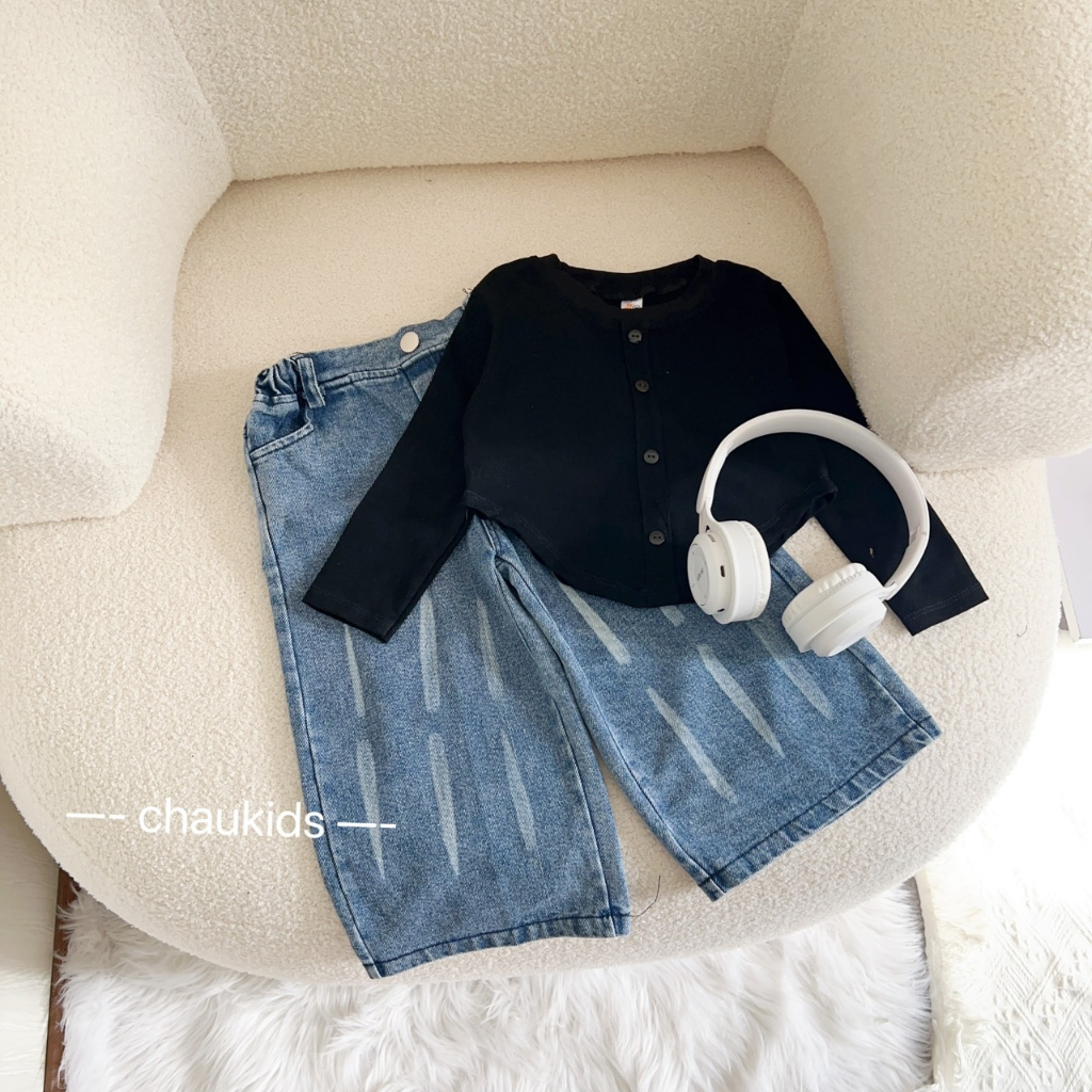 SET BỘ ÁO THUN DÀI TAY KÈM QUẦN JEAN DÀI ỐNG SUÔNG CHO BÉ GÁI 10-30KG