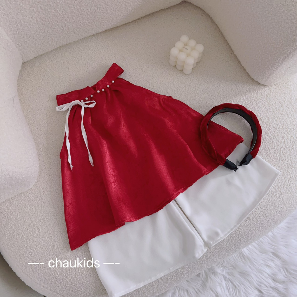 SET YẾM GẤM  KÈM BỜM QUẦN ỐNG RỘNG KÈM BỜM CHO BÉ 8-28