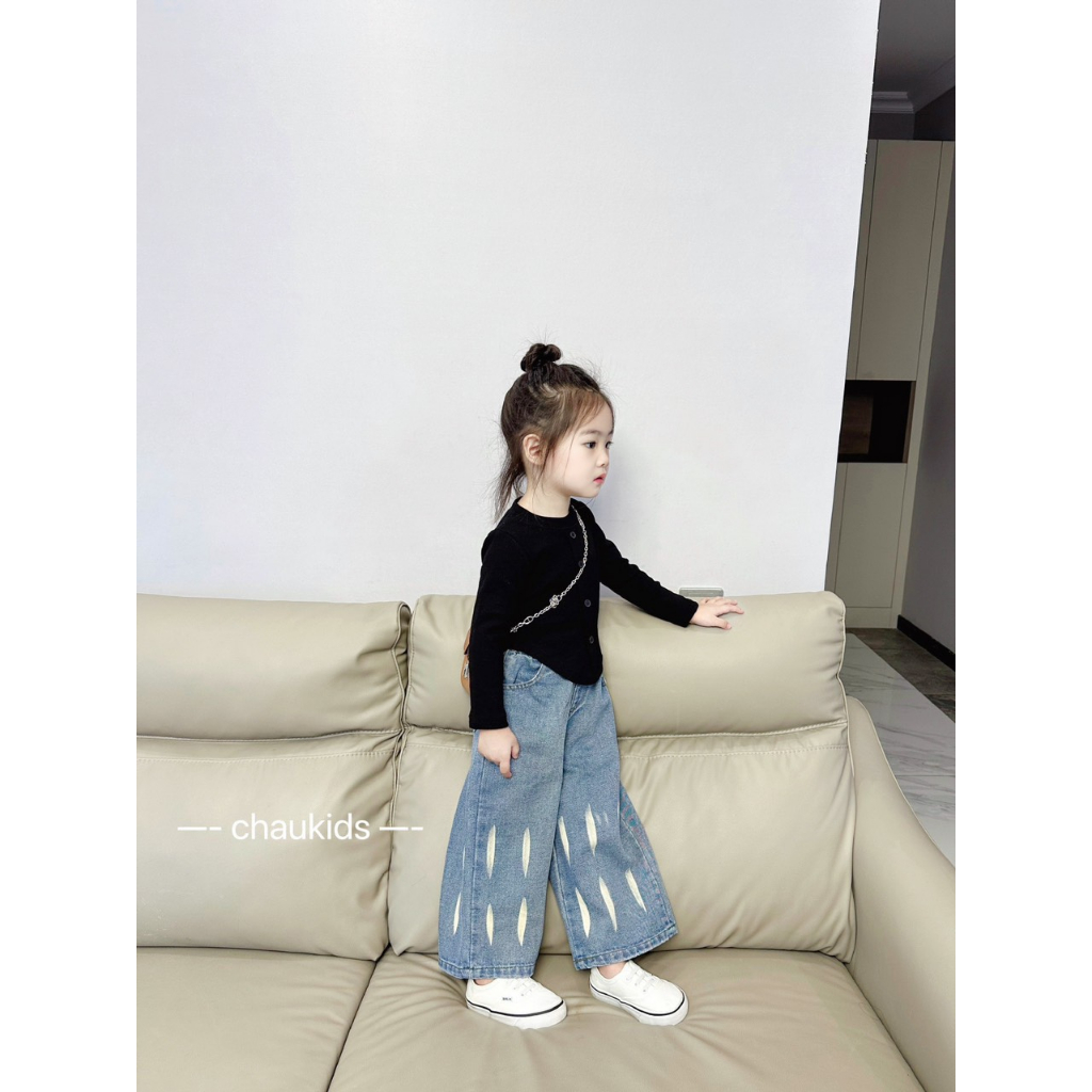 SET BỘ ÁO THUN DÀI TAY KÈM QUẦN JEAN DÀI ỐNG SUÔNG CHO BÉ GÁI 10-30KG