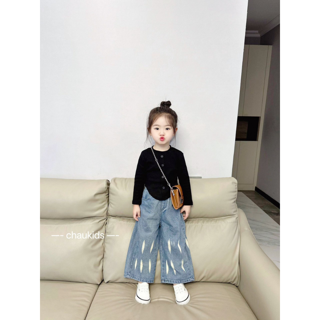 SET BỘ ÁO THUN DÀI TAY KÈM QUẦN JEAN DÀI ỐNG SUÔNG CHO BÉ GÁI 10-30KG