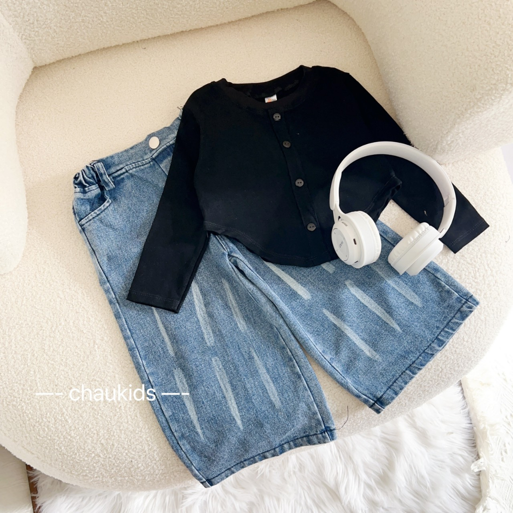 SET BỘ ÁO THUN DÀI TAY KÈM QUẦN JEAN DÀI ỐNG SUÔNG CHO BÉ GÁI 10-30KG