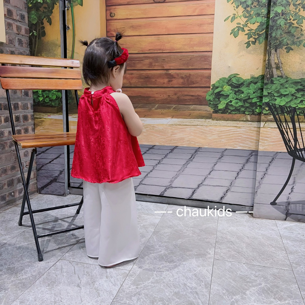 SET YẾM GẤM  KÈM BỜM QUẦN ỐNG RỘNG KÈM BỜM CHO BÉ 8-28