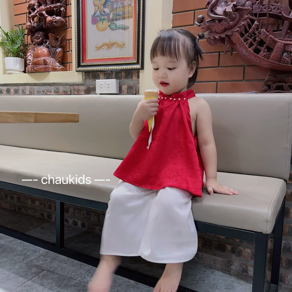 SET YẾM GẤM  KÈM BỜM QUẦN ỐNG RỘNG KÈM BỜM CHO BÉ 8-28