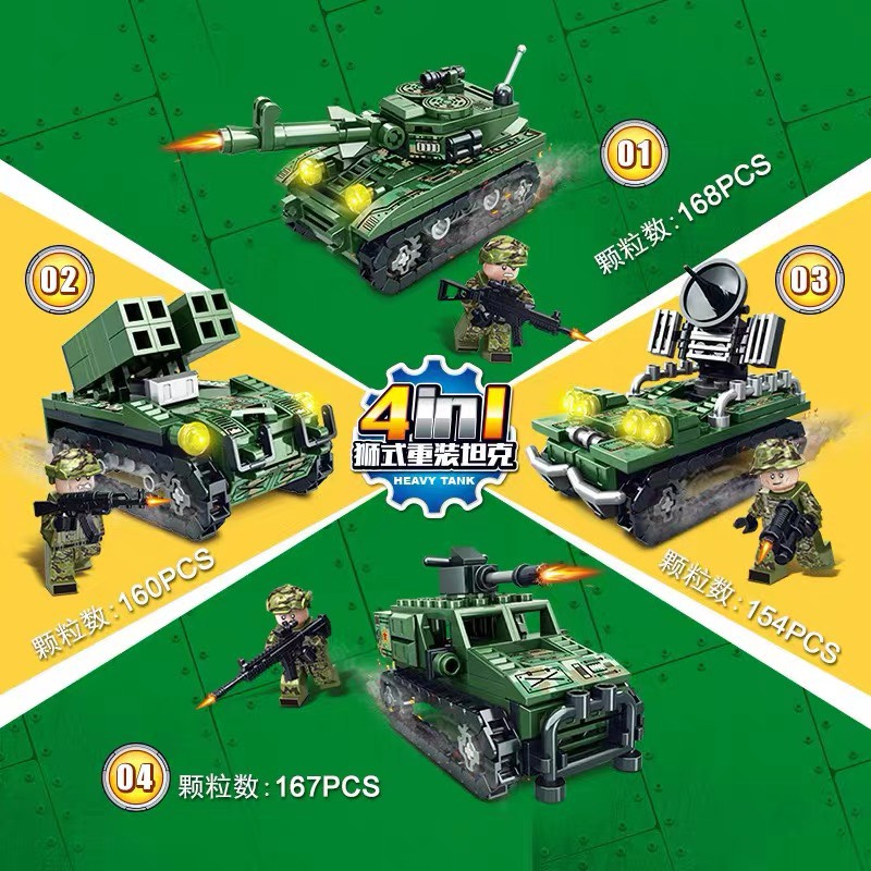 Đồ chơi lắp ráp xe tăng, máy bay chiến đấu 98 PCS Xếp hình tên lửa,xe bọc thép, xe tăng