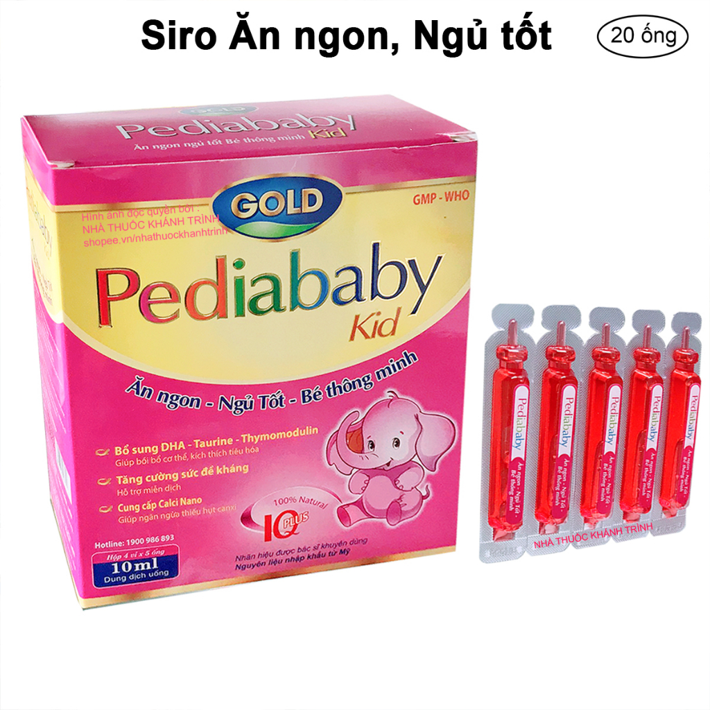 Siro Pediababy Kid Gold Bé Ăn Ngon Ngủ Tốt, Phát Triển Chiều Cao, Hộp 20 ống nhựa tiện lợi