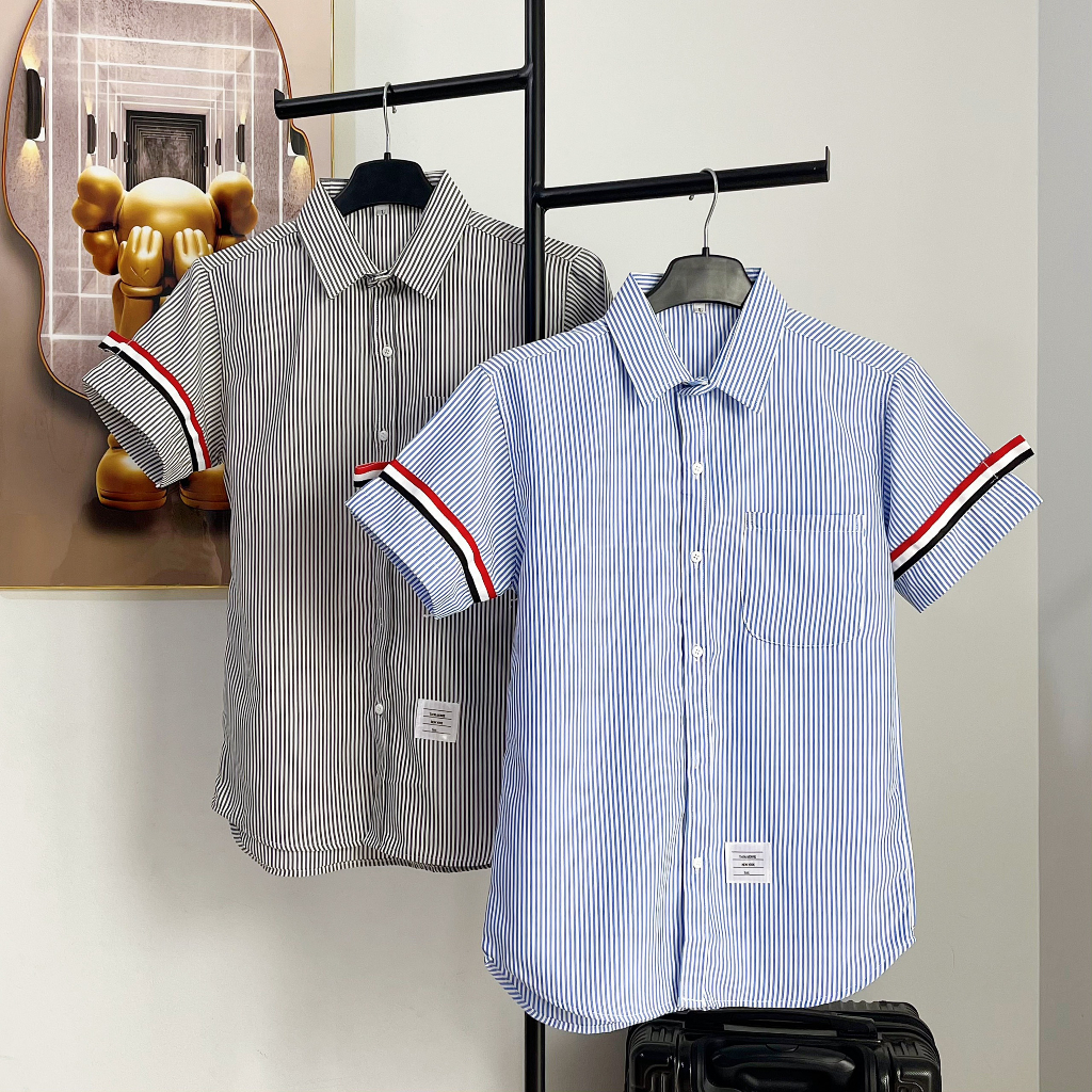 Áo Sơ Mi Dài Tay Thom Kẻ Xám Dài Tay Vải Cotton Lụa Cao Cấp