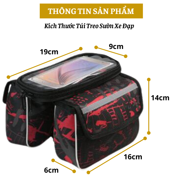 Túi Đựng Đồ Treo Sườn Xe Đạp Đa Năng Có Ngăn Đựng Điện Thoại Cảm Ứng Tặng Kèm Bọc Đi Mưa