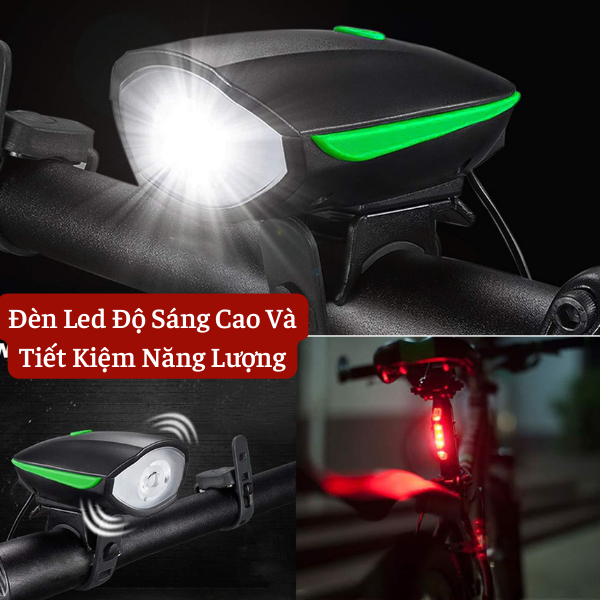 Đèn xe đạp thể thao chống nước, đèn Led xe đạp 3 chế độ siêu sáng cảm ứng kiêm còi xe tặng kèm sạc USB