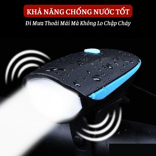 Đèn xe đạp thể thao chống nước, đèn Led xe đạp 3 chế độ siêu sáng cảm ứng kiêm còi xe tặng kèm sạc USB