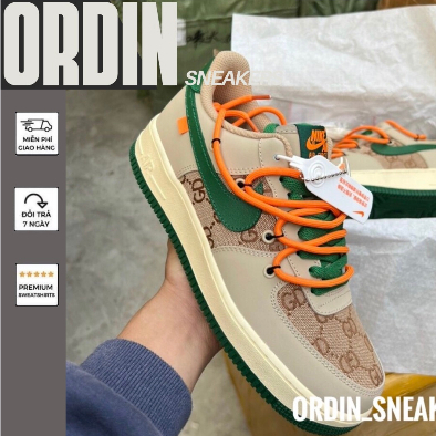 Giày AF1 Low Custom Guci Xám Xanh Lai Au