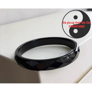 Vòng tay bản liền đá mã não đen obsidian cắt giác siêu đẹp kiểm định