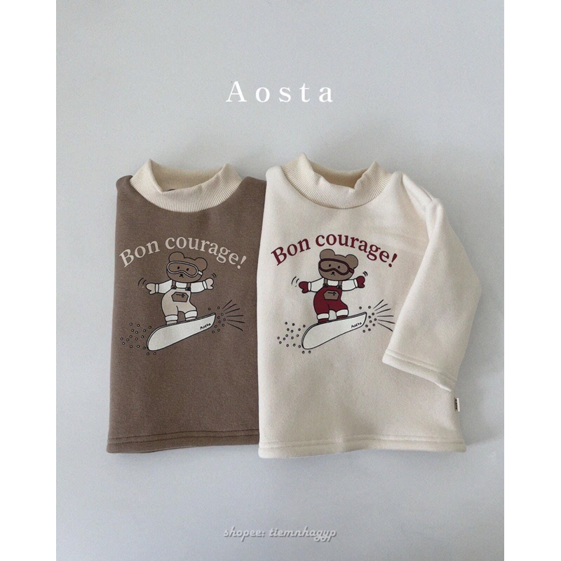 Áo hoodie lót nỉ gấu Hàn Quốc hãng Aosta cho bé