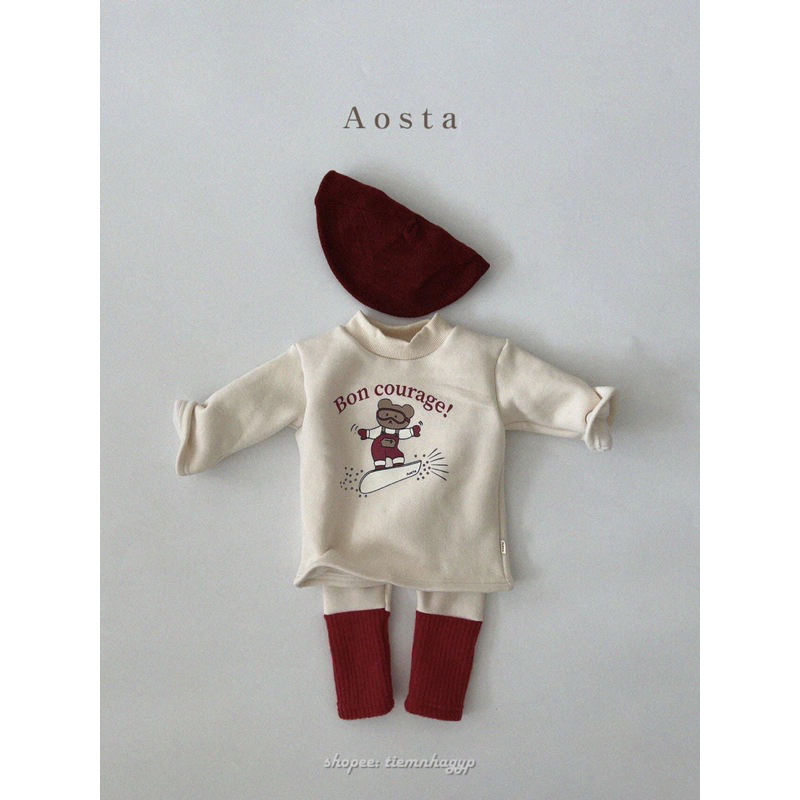 Áo hoodie lót nỉ gấu Hàn Quốc hãng Aosta cho bé