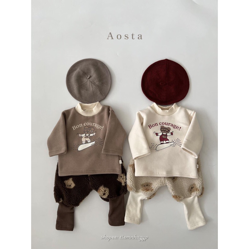 Áo hoodie lót nỉ gấu Hàn Quốc hãng Aosta cho bé