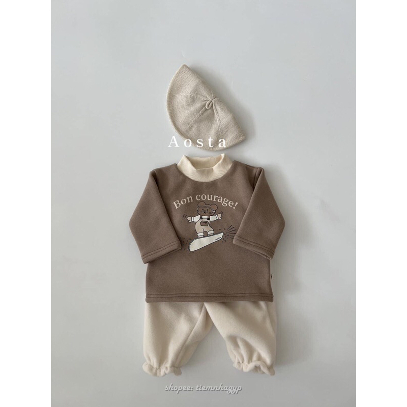 Áo hoodie lót nỉ gấu Hàn Quốc hãng Aosta cho bé