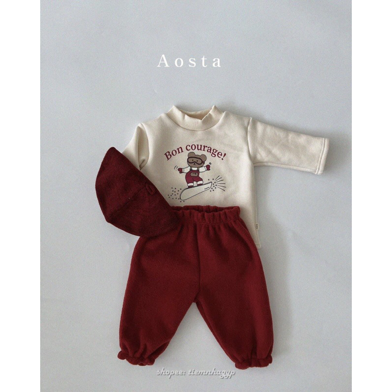 Áo hoodie lót nỉ gấu Hàn Quốc hãng Aosta cho bé