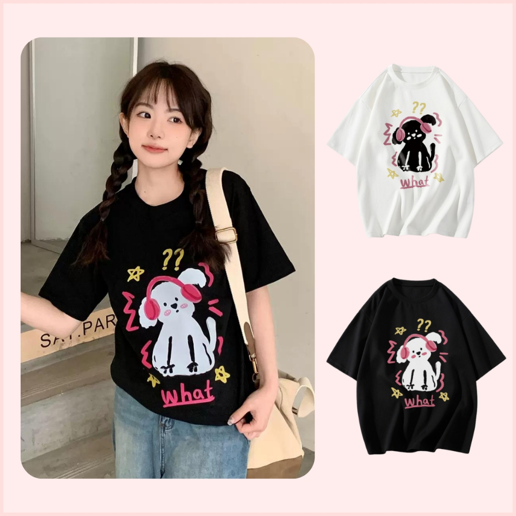 Áo thun tay lỡ Unisex PINKSTORE29 form over Size in hình Chú Cún dễ thương A5857