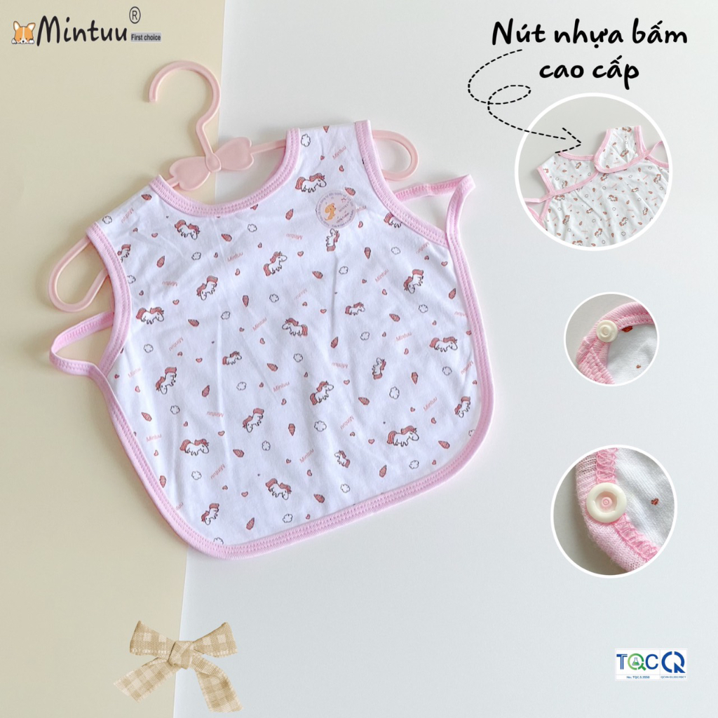 Yếm ăn dặm cho bé xỏ tay bấm nút in bông, chất liệu vải 100% cotton, thương hiệu MINTUU