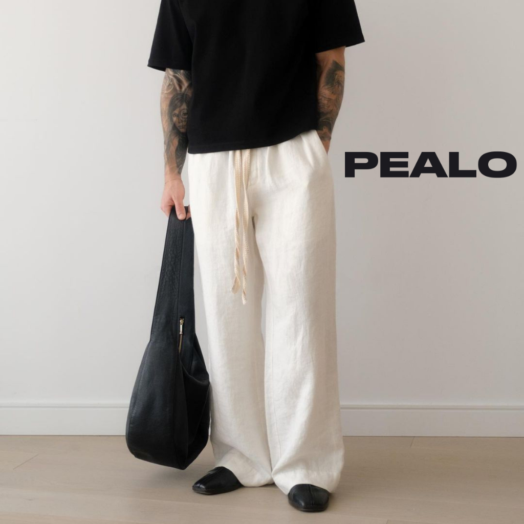 Quần suông ống rộng nam nữ PEALO chất liệu linen thời trang cao cấp