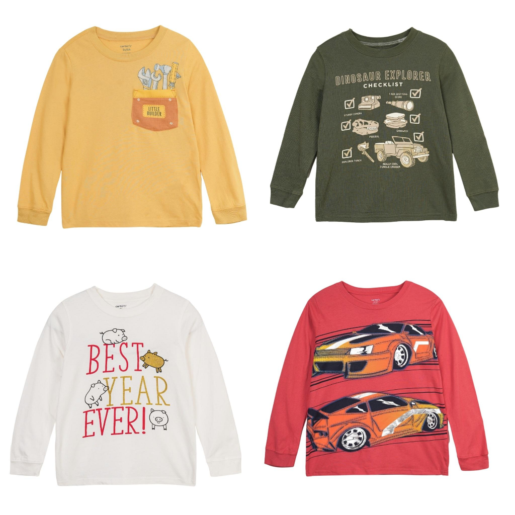 Áo phông dài tay trẻ em xuất dư, áo thu đông bé trai bé gái chất vải cotton ngực in hình