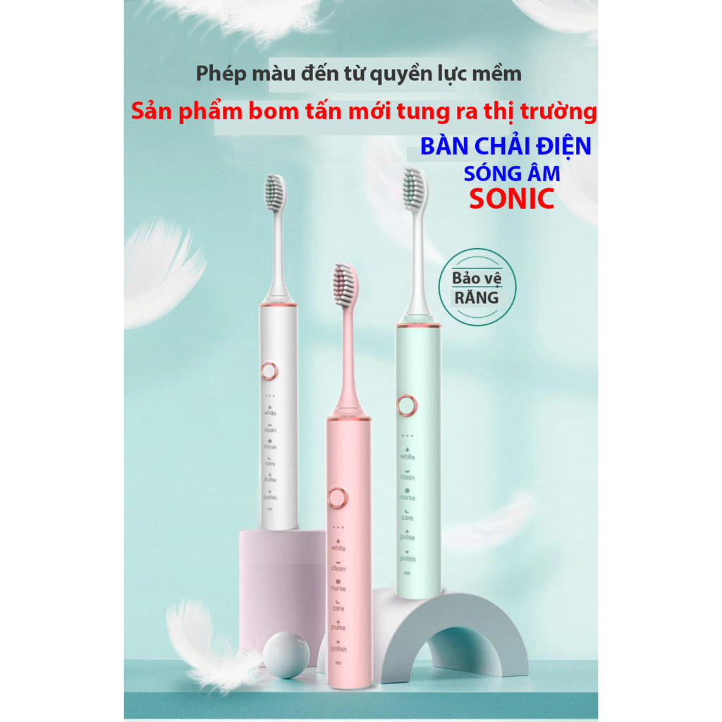 Bàn chải điện đánh răng tự động nhập khẩu chính hãng BWOO vệ sinh răng miệng siêu sạch với lông chải mềm