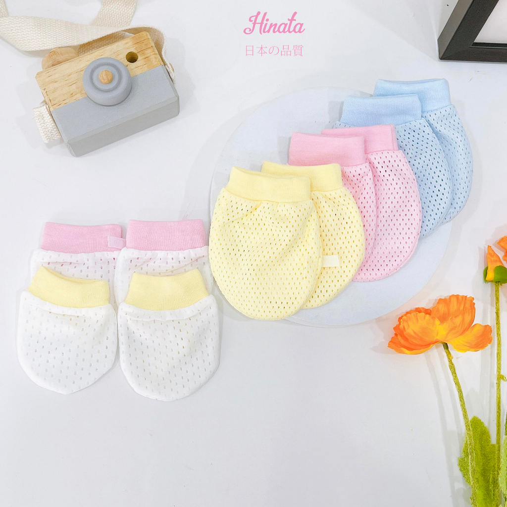 HINATA - Set 5 bao tay lưới sơ sinh thoáng khí BTA01 - Organic Cotton 100% an toàn