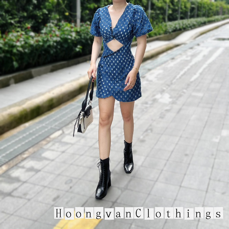 Đầm jean denim cut out