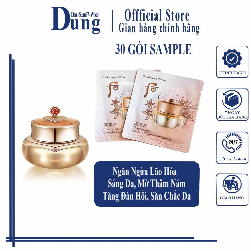 Combo 30 Kem Dưỡng Tái Sinh Sáng Da Ngăn Ngừa Lão Hóa Whoo Cheonyuldan Ultimate Regenerating Cream 1mlx30