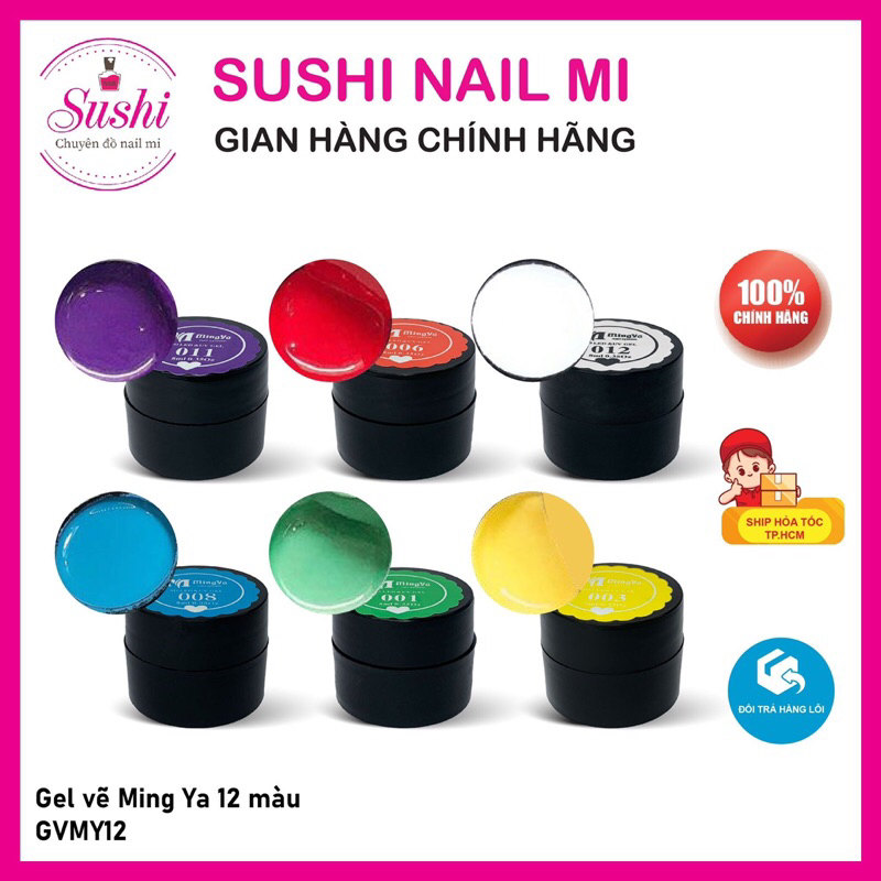 Set gel vẽ 12 màu Mingya lên màu design đẹp - Sushi nail mi