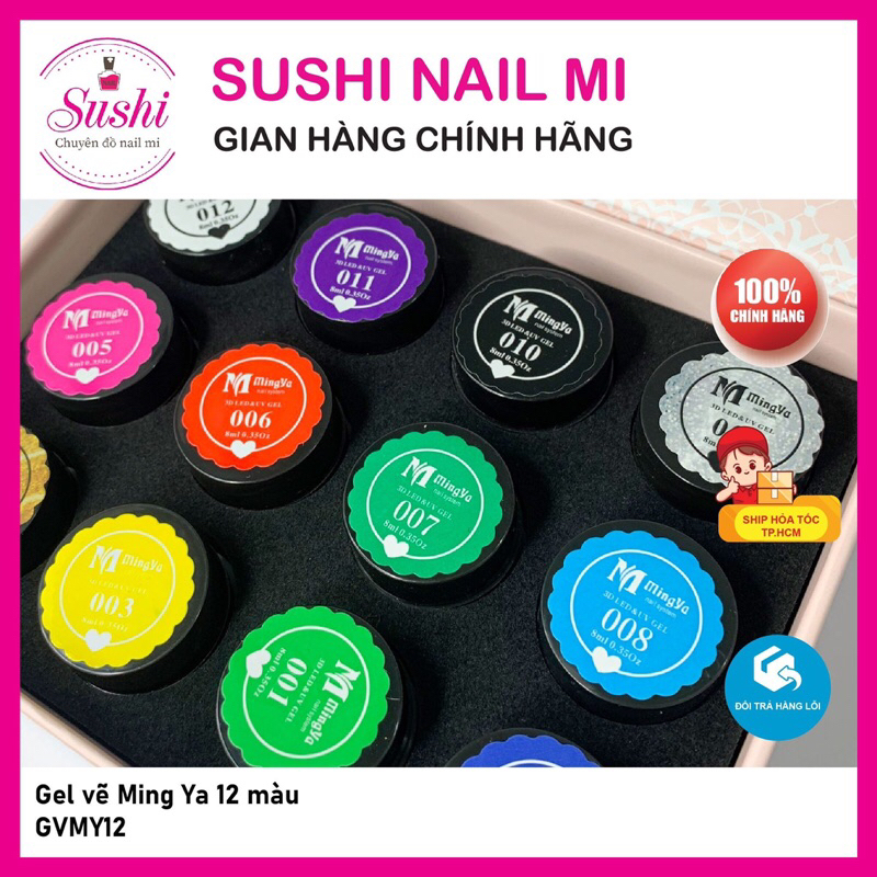 Set gel vẽ 12 màu Mingya lên màu design đẹp - Sushi nail mi