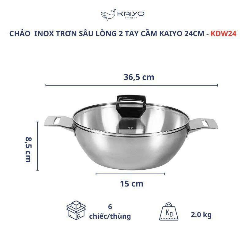 CHẢO INOX 3 LỚP SÂU LÒNG KAIYO ĐƯỜNH KÍNH 24CM-26CM