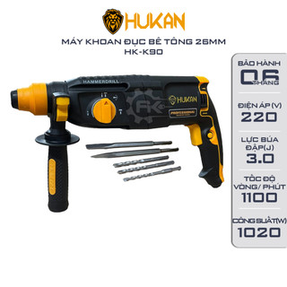 Máy khoan đục bê tông HUKAN K90, 3 Chức năng, Công suất 1020W, Tặng Bộ 5 Mũi khoan và Đục