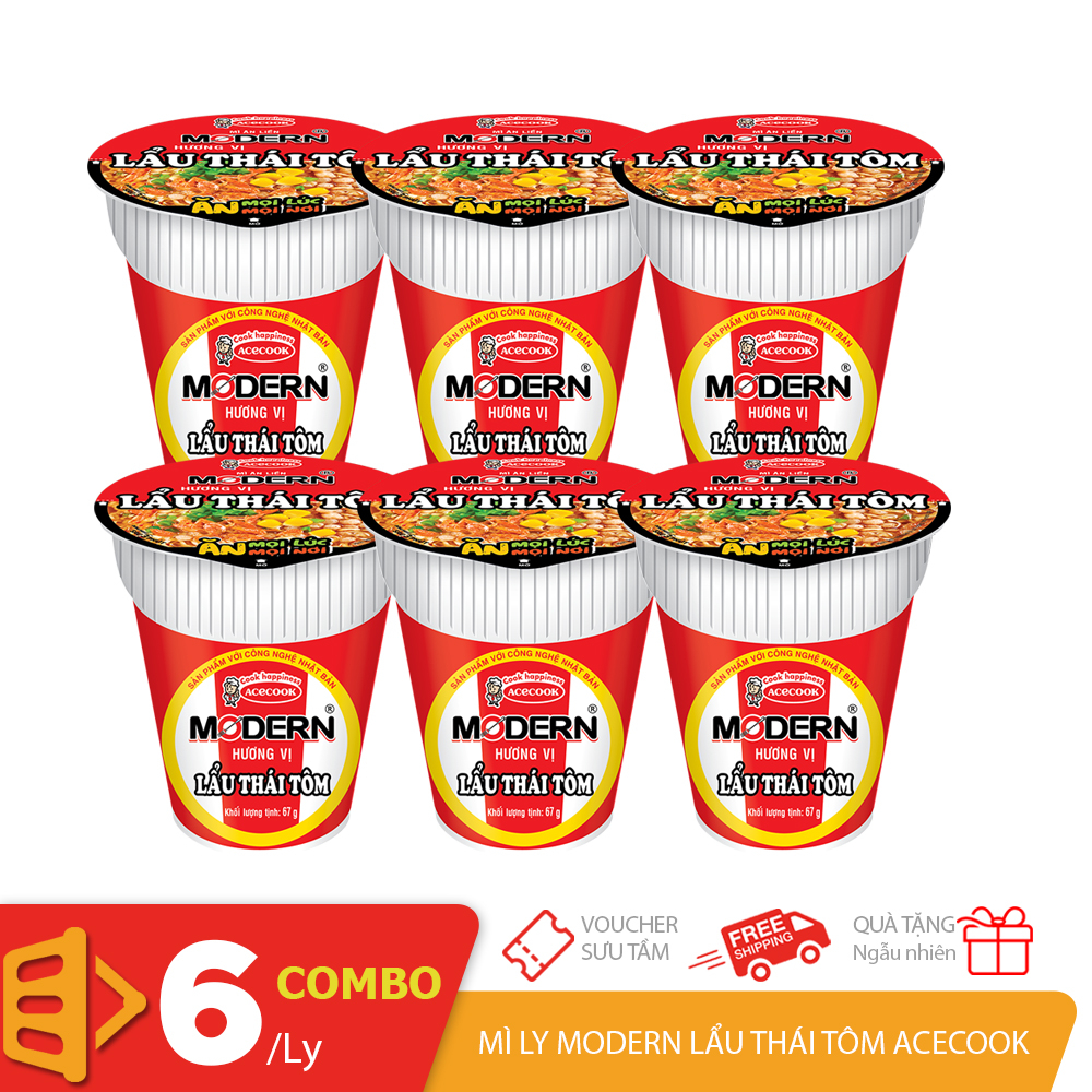 Combo 6 mì ly Modern Lẩu Thái Tôm Acecook tiện dụng mọi lúc mọi nơi