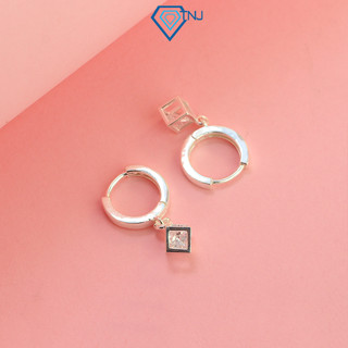  Khuyên tai bạc nữ tròn trơn đính đá chốt bấm TNJ JEWELRY Bông tai bạc 925 lập phương cá tính BTN0192 - Trang Sức TNJ 