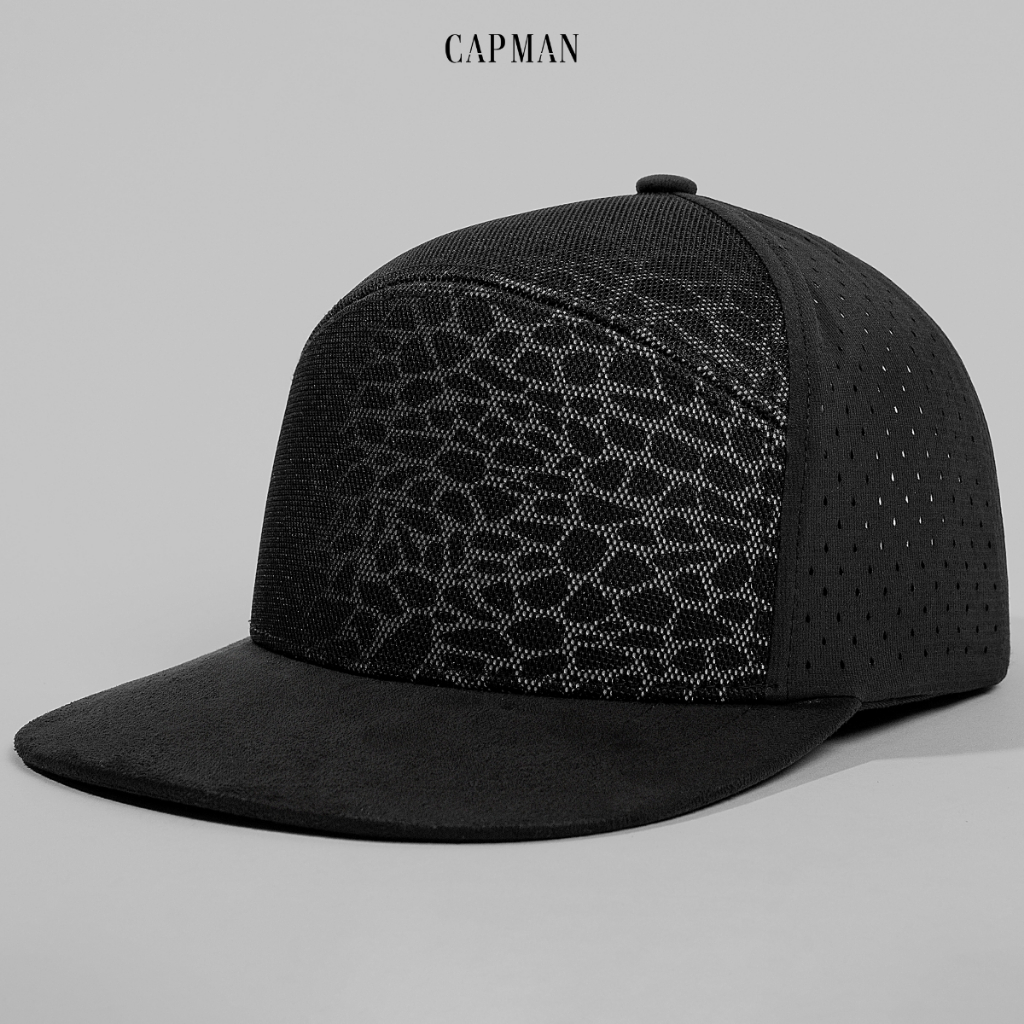 Mũ snapback màu đen camo CAPMAN lưỡi ngang CM37